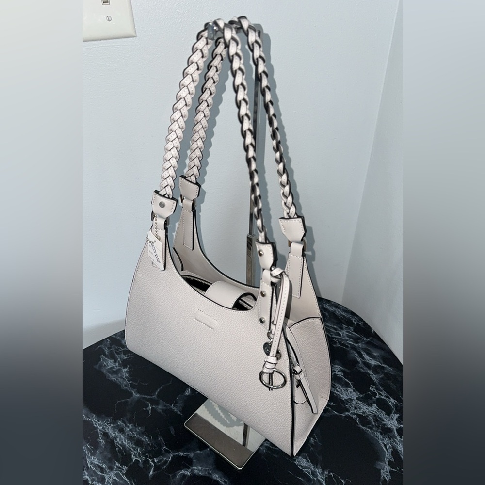 CALVIN KLEIN Shelly Novelty Satchel Women’s Leather Bag Dove Gray AUTHENTIC NEW - Picture 11 of 14